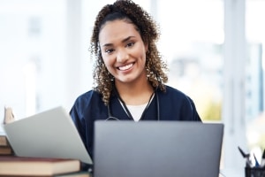 Close up of a smiling African-American medical professional